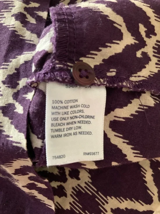 St. John's Bay Purple and Cream Ikat Split-Neck Sleeveless Top - Picture 7 of 9